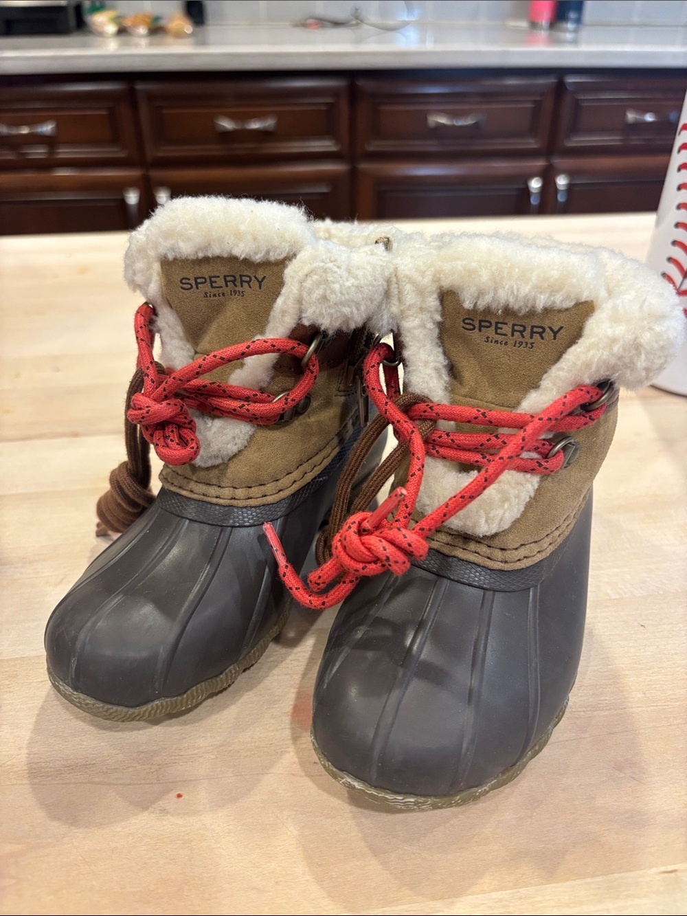 Sperry Kids Brown and Red Lace Insulated Duck Boots